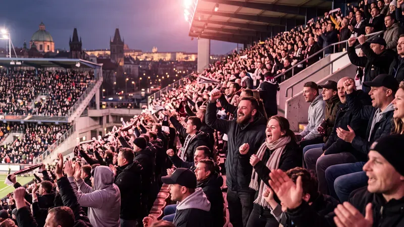 Tribüne bei einem Abend-Sportevent, die Menge jubelt.
